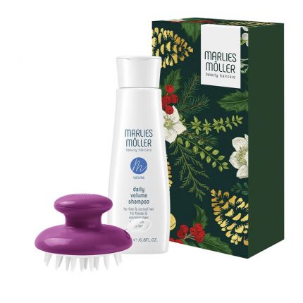Подарунковий набір «Красиві локони» (Daily Volume Shampoo / Шампунь для додання об'єму + масажний гребінець) Marlies Moller — фото №1